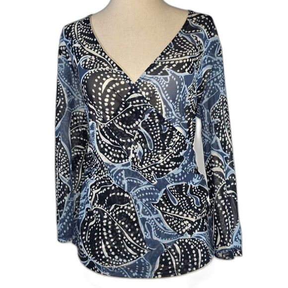 Tahari Abstract Wrap Sheer Blouse Size Medium - Picture 2 of 7